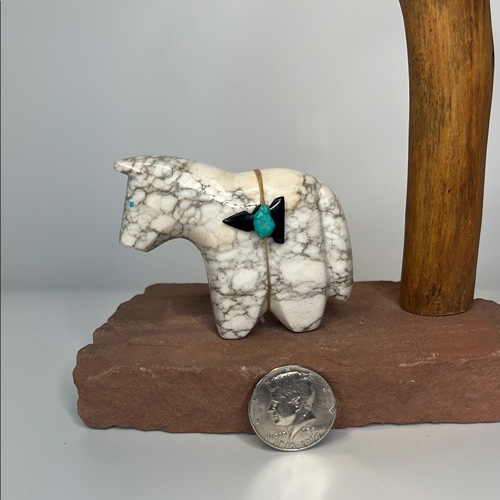 White and Black Magnesite Horse Figurine.